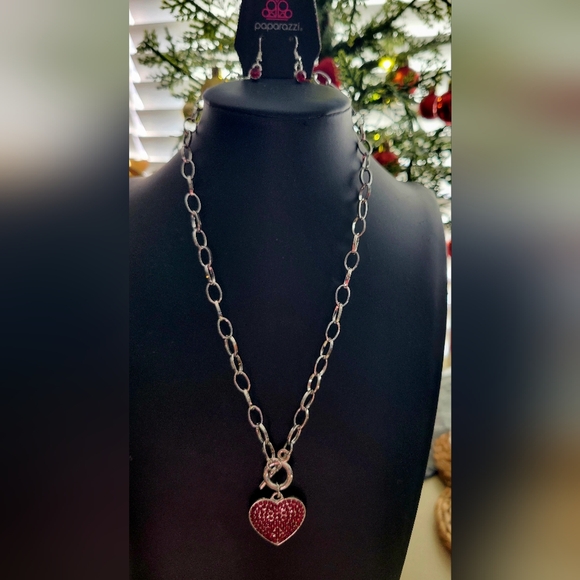paparazzi Jewelry - Paparazzi Silver Necklace with Red Heart Pendant